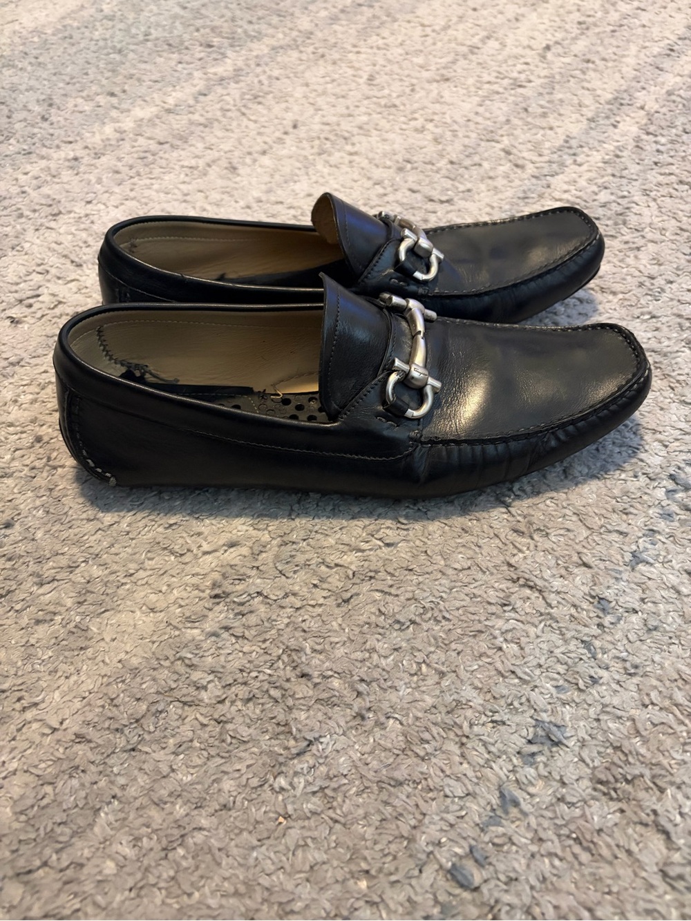 Salvatore Ferragamo Gancini Bit Driving Loafers Black Leather Men's 11.5 D MS 18